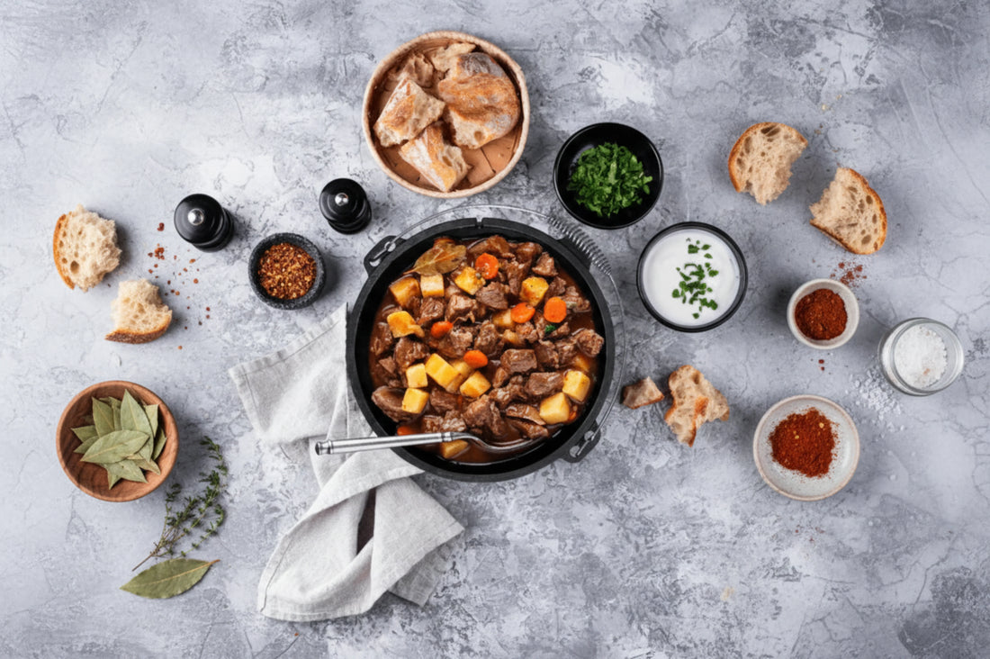 Hearty and savory – goulash with carrots in a cast iron pot!