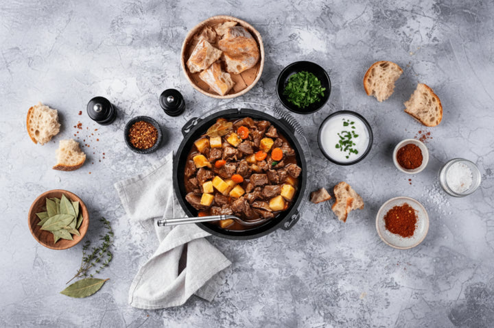 Hearty and savory – goulash with carrots in a cast iron pot!