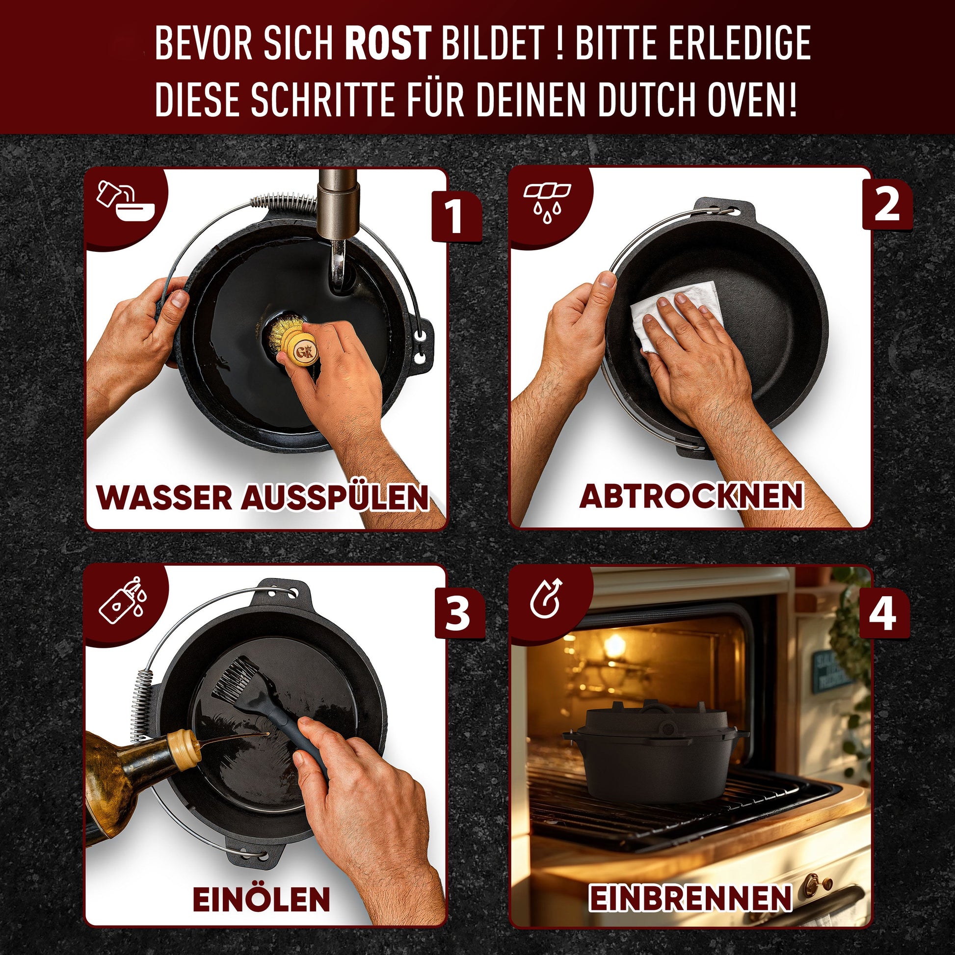 GUSSKÖNIG Dutch OvenOhne Füßen+SchrubberGusskönig
