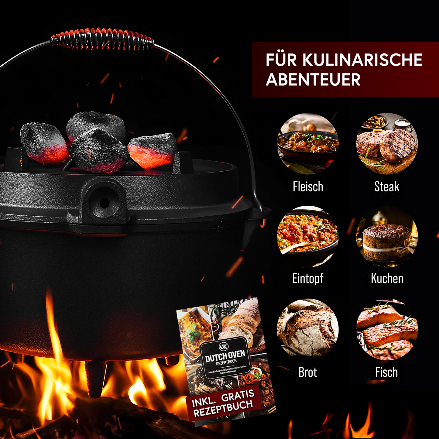 GUSSKÖNIG Dutch OvenMit Füßen+RingreinigerGusskönig
